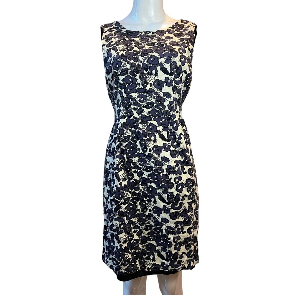 Jade Sheath Midi Dress Floral Round Neck Abstract Sleeveless Black Size Medium